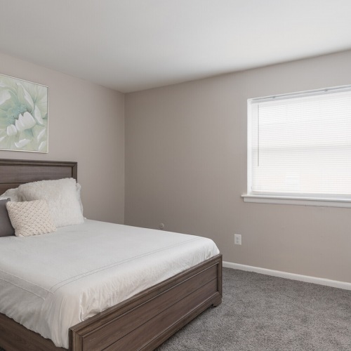 Bedroom Spacious and well lit bedroom with plush carpet and large windows